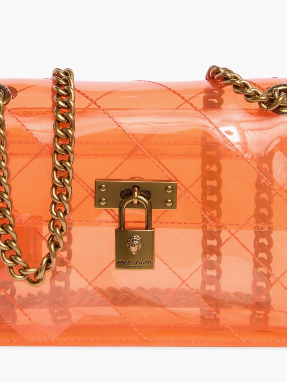 Kurt Geiger Orange Quilted Transparent Chain Shoulder Bag